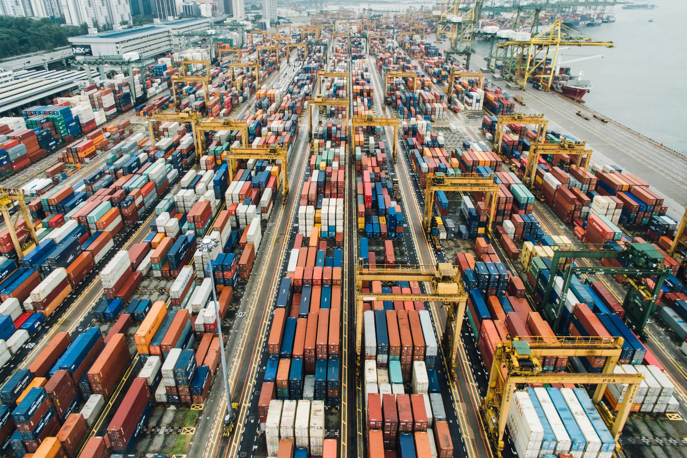 Container ship loading at an Indian port for spice export shipments